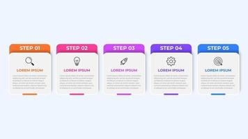 Business infographic thin line process with square template design with icons and 5 options or steps. Vector illustration.