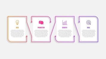 Proceso de línea delgada de infografía empresarial con diseño de plantilla cuadrada con iconos y 4 opciones o pasos. ilustración vectorial. vector