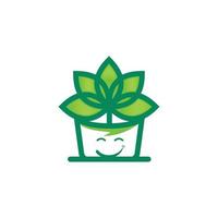 vector de logotipo de planta en maceta feliz verde