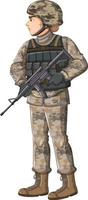 soldado en personaje de dibujos animados uniforme vector