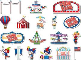 Sticker set of amusement park and fun fair objects vector