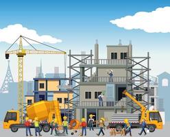 House construction site with workers vector