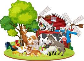 Farming theme with many animals vector