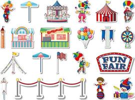 Sticker set of amusement park and fun fair objects vector