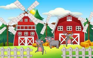 Farm scene with three cows in the field vector