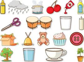 Sticker set of mixed daily objects vector