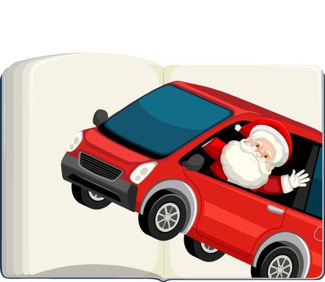 Opened blank book with Santa Claus in car