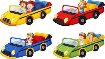 Set of different kids with convertible cars vector