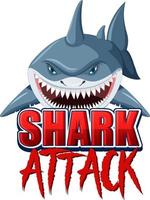 Shark attack font logo with cartoon aggressive shark vector