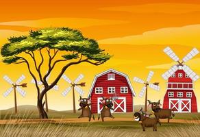escena de la granja con vacas felices