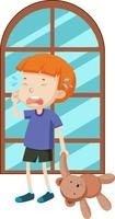 Boy crying simple cartoon character vector