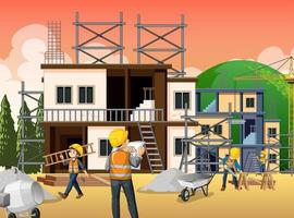 Building construction site with workers vector