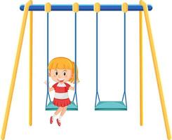Kid on swing set playground on white background vector