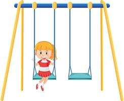 Kid on swing set playground on white background vector