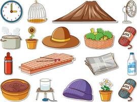 Sticker set of mixed daily objects vector