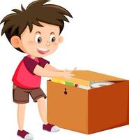 A boy putting his toy into the box vector