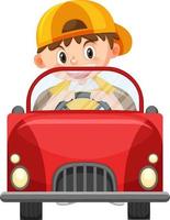 Cute boy driving car cartoon vector