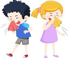 Children having a cold on white background vector