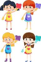 Set of different four girls in housekeeping outfits vector