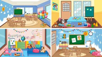 Set of different kindergarten classroom scenes vector