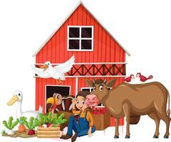 Farming theme with many animals vector