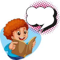 Speech bubble template with boy reading book vector