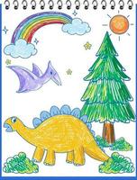 niños dibujados a mano doodle dinosaurios vector