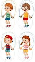 Set of different kids jumping rope vector