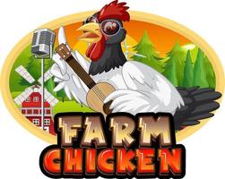logotipo de personaje de dibujos animados de pollo de granja vector