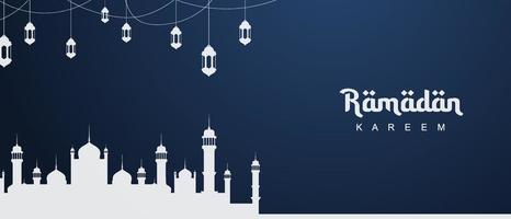 Religious ramadan banner with mosque and laterns. Ramadan kareem stylish Islamic background. Islamic background. Vector illustration