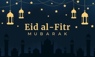 Eid al Fitr mubarak horizontal vector banner. Eid al Fitr mubarak greeting card. Islamic background. Vector illustration