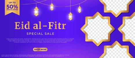Eid al Fitr Special Sale. Sale Islamic Ornament Lantern Banner Template. Suitable for social media post and web header. Vector illustration
