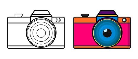 Camera line and color. Coloring book for kids. Digital camera. Vector illustration for coloring book