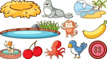 Cute animals set on white background vector