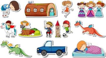 Sticker set of fantasy fairy tale cartoon characters vector