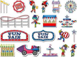 Sticker set of amusement park and fun fair objects vector