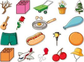 Sticker set of mixed daily objects vector