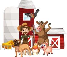 Farming theme with farmer and animals vector