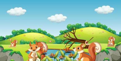 Scene with many squirrels in the park vector