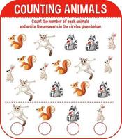 Worksheet design for counting animals vector