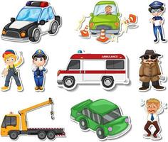 Sticker set of professions characters and objects vector