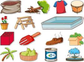 Sticker set of mixed daily objects vector