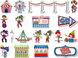 Sticker set of amusement park and fun fair objects vector