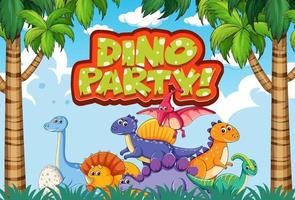 Font design for word dino party with dinosaurs in the jungle vector