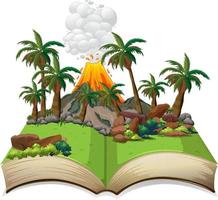 Open book with prehistoric landscape vector