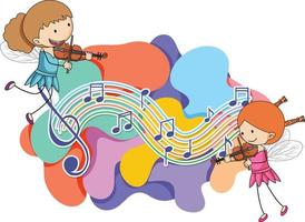 A little angel playing violin with music notes on white background vector