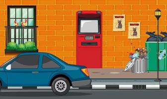 Empty scene with ATM on street in the city vector