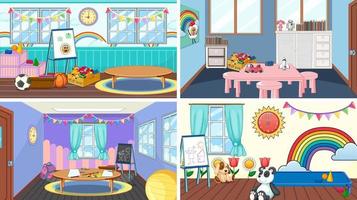 Set of different kindergarten classroom scenes vector