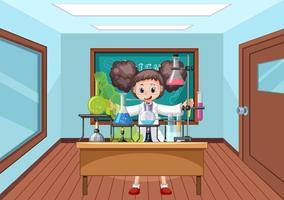 Classroom scene with scientist doing experiment vector