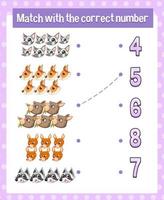 Match by count with different types of animals vector